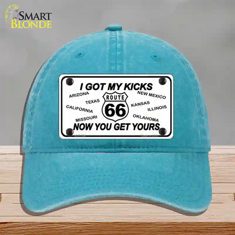 I Got My Kicks Novelty License Plate Hat Unconstructed Cotton / Lake Blue