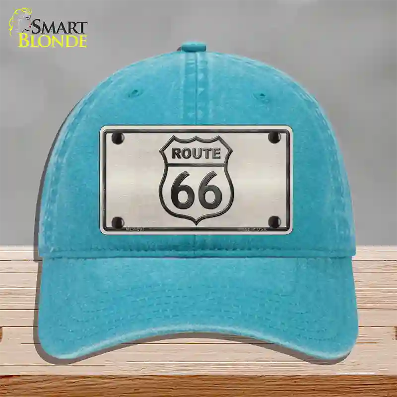 Route 66 Shield White Novelty License Plate Hat Unconstructed Cotton / Lake Blue