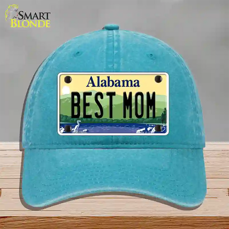 Best Mom Alabama Novelty License Plate Hat Unconstructed Cotton / Lake Blue