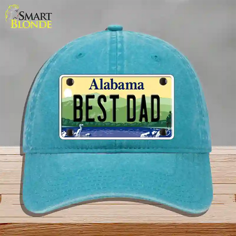 Best Dad Alabama Novelty License Plate Hat Unconstructed Cotton / Lake Blue