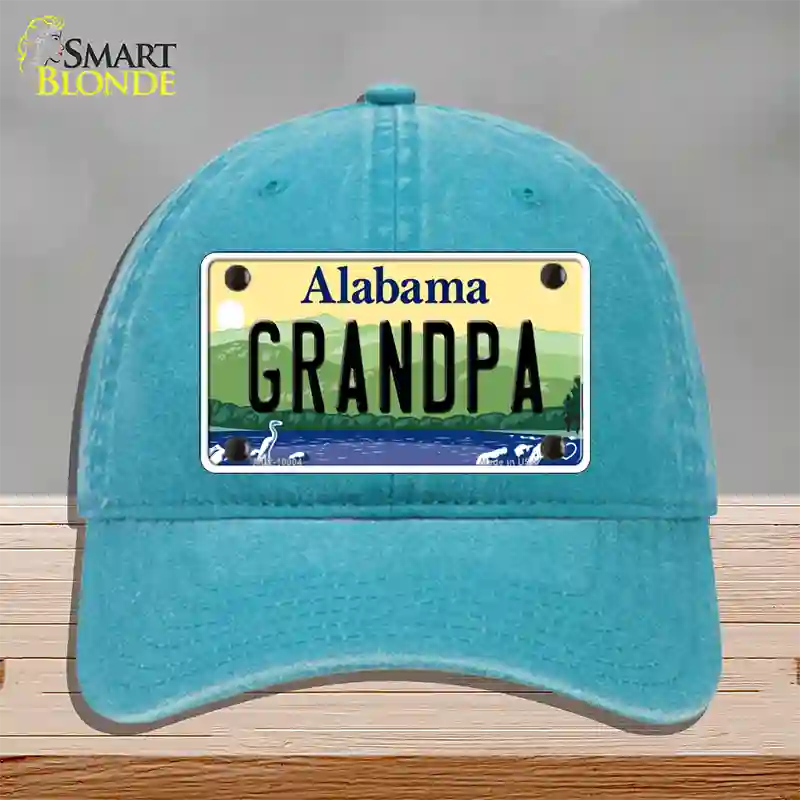 Grandpa Alabama Novelty License Plate Hat Unconstructed Cotton / Lake Blue