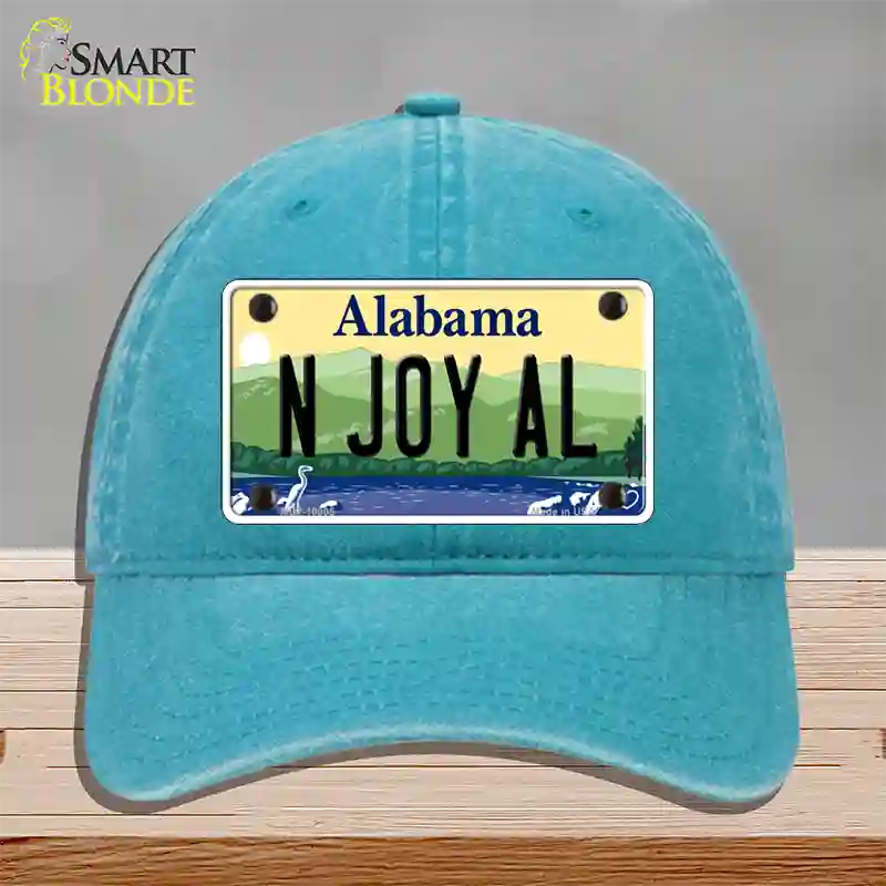 N Joy AL Alabama Novelty License Plate Hat Unconstructed Cotton / Lake Blue