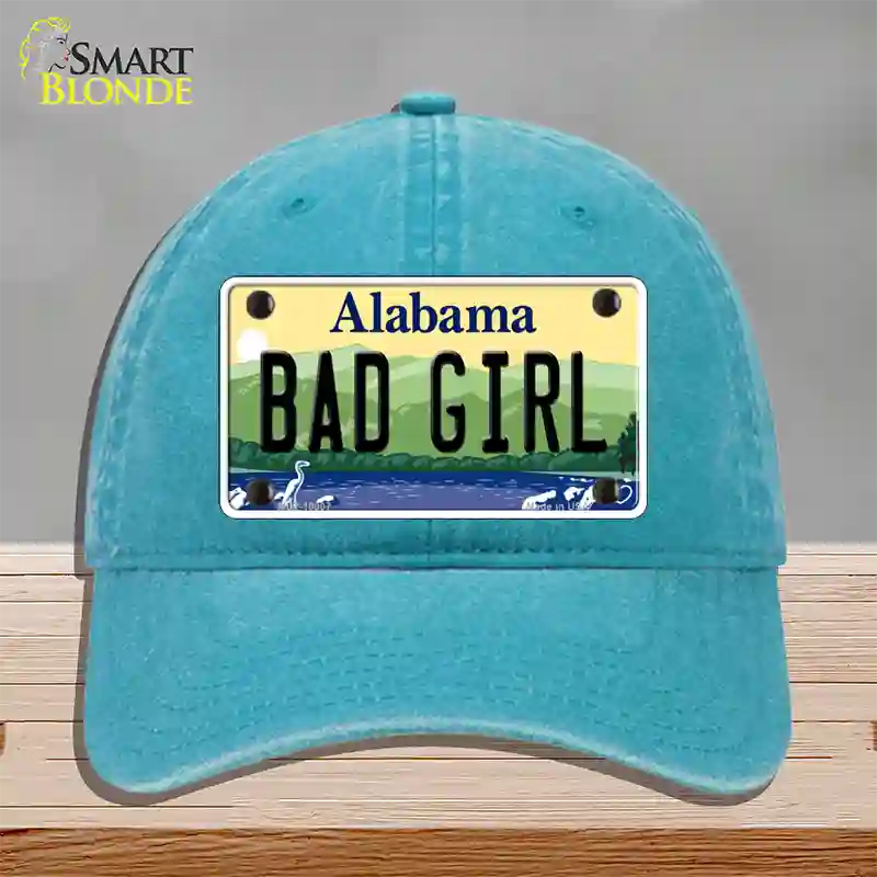 Bad Girl Alabama Novelty License Plate Hat Unconstructed Cotton / Lake Blue