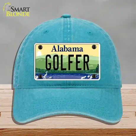 Golfer Alabama Novelty License Plate Hat Unconstructed Cotton / Lake Blue