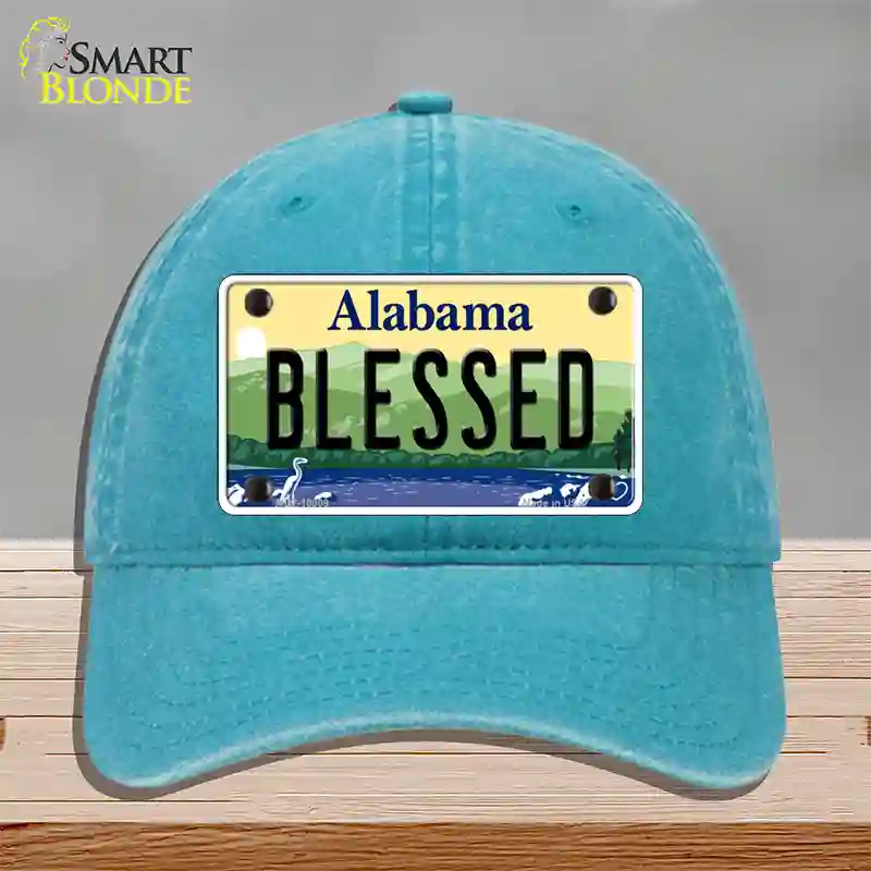 Blessed Alabama Novelty License Plate Hat Unconstructed Cotton / Lake Blue