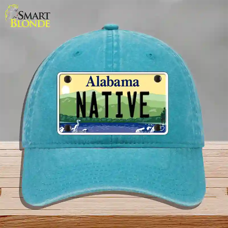 Native Alabama Novelty License Plate Hat Unconstructed Cotton / Lake Blue