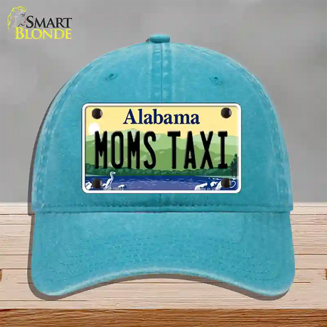 Moms Taxi Alabama Novelty License Plate Hat Unconstructed Cotton / Lake Blue