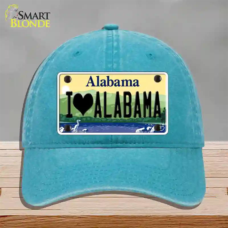 I Love Alabama Novelty License Plate Hat Unconstructed Cotton / Lake Blue