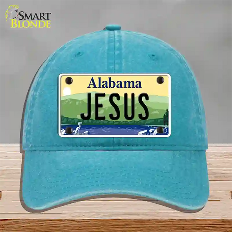 Jesus Alabama Novelty License Plate Hat Unconstructed Cotton / Lake Blue