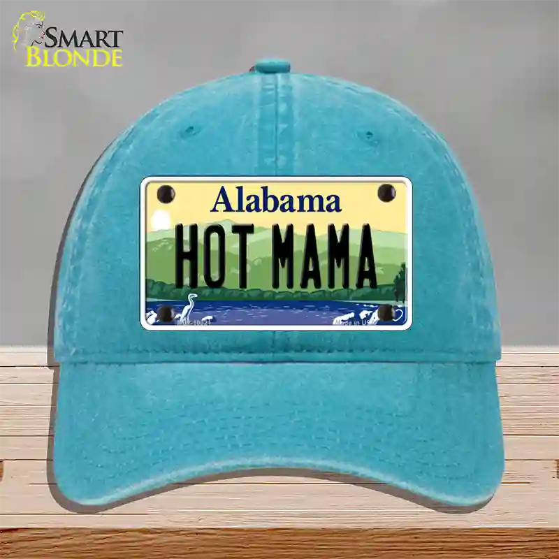 Hot Mama Alabama Novelty License Plate Hat Unconstructed Cotton / Lake Blue