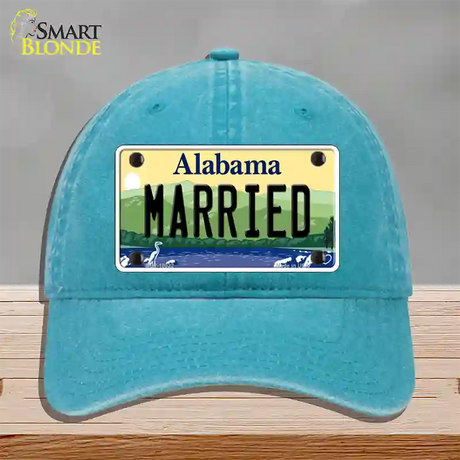 Married Alabama Novelty License Plate Hat Unconstructed Cotton / Lake Blue