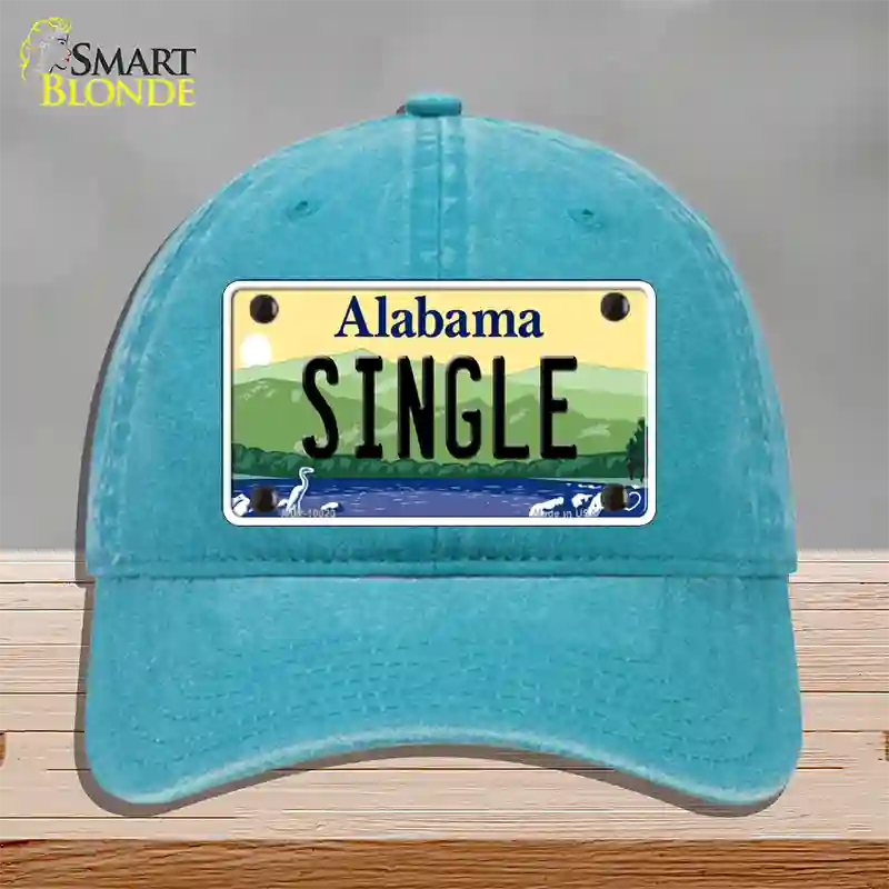 Single Alabama Novelty License Plate Hat Unconstructed Cotton / Lake Blue