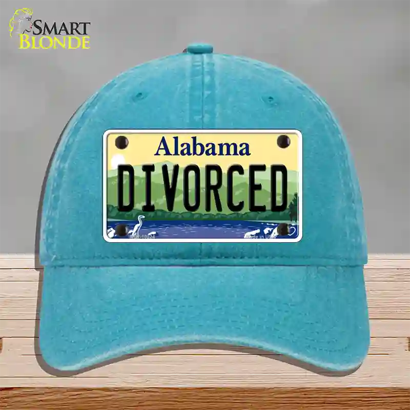 Divorced Alabama Novelty License Plate Hat Unconstructed Cotton / Lake Blue