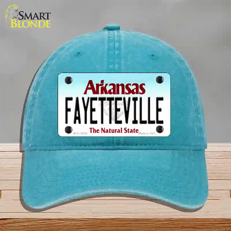 Fayetteville Arkansas Novelty License Plate Hat Unconstructed Cotton / Lake Blue