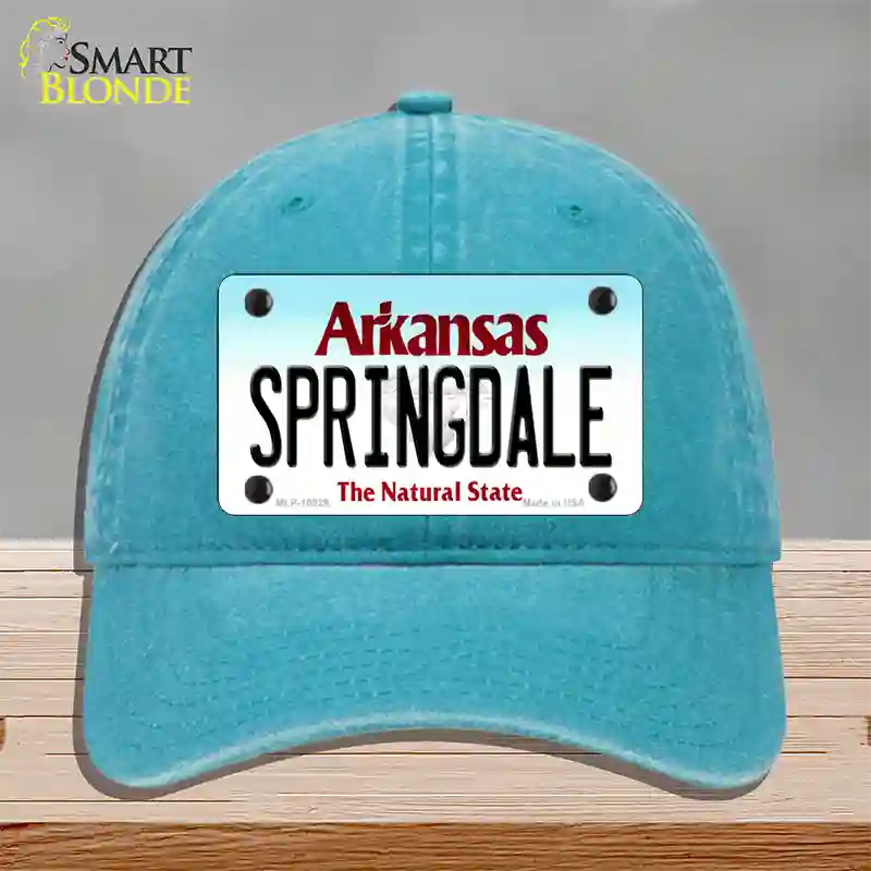 Springdale Arkansas Novelty License Plate Hat Unconstructed Cotton / Lake Blue