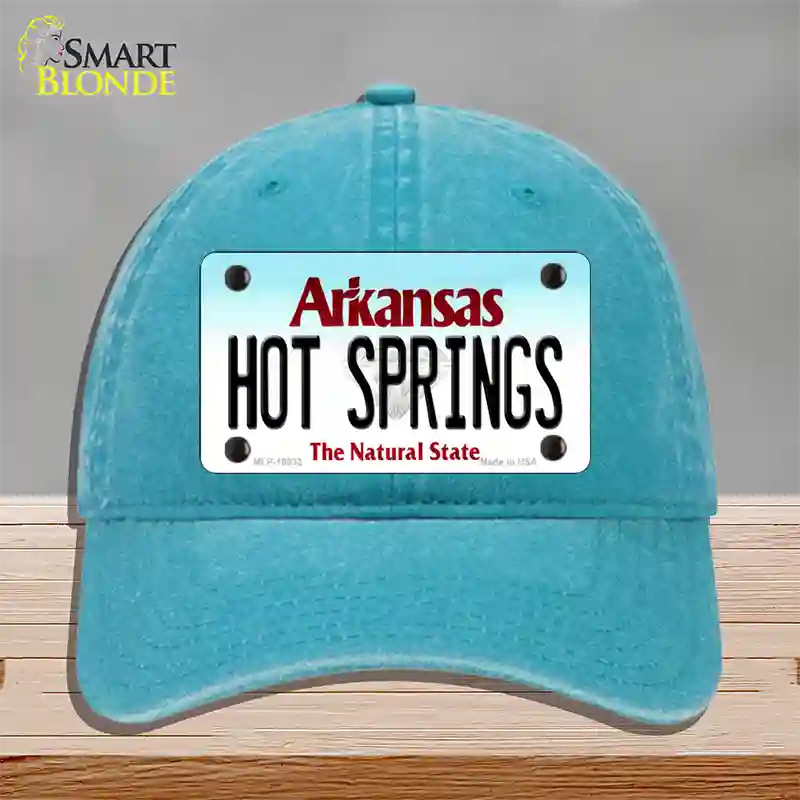 Hot Springs Arkansas Novelty License Plate Hat Unconstructed Cotton / Lake Blue