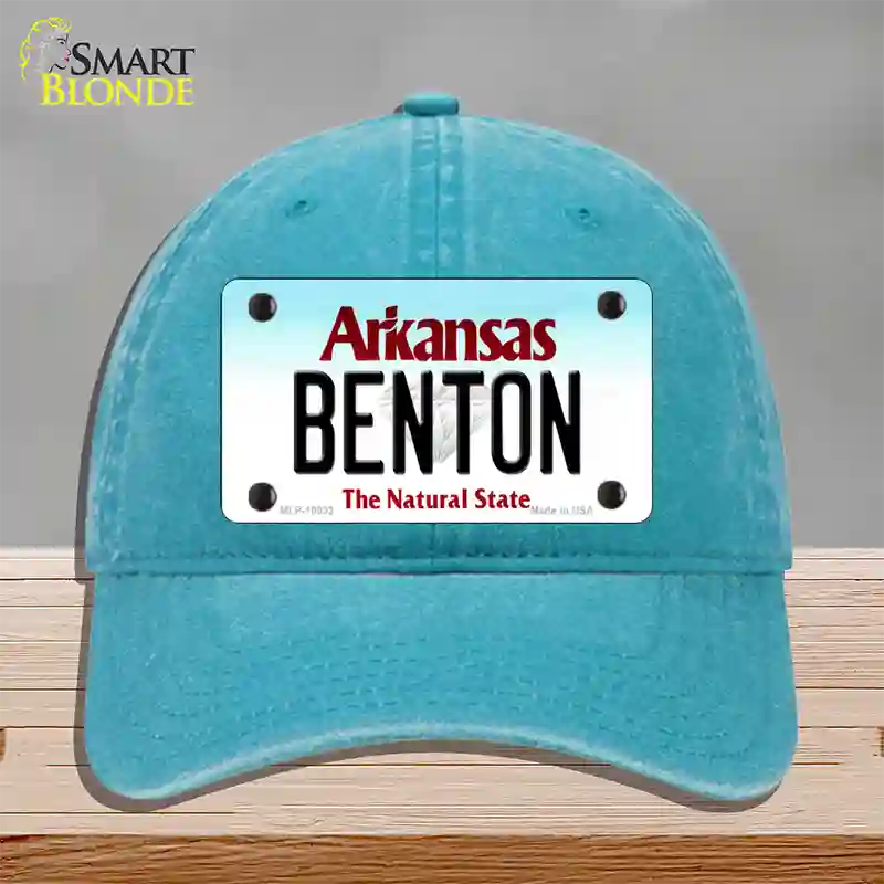 Benton Arkansas Novelty License Plate Hat Unconstructed Cotton / Lake Blue