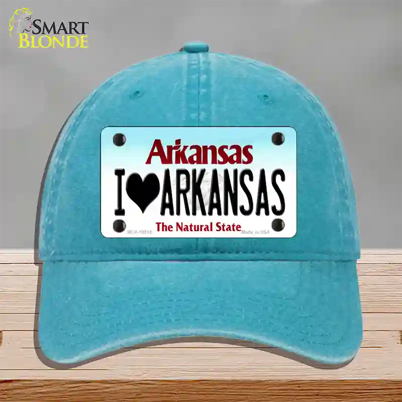 I Love Arkansas Novelty License Plate Hat Unconstructed Cotton / Lake Blue