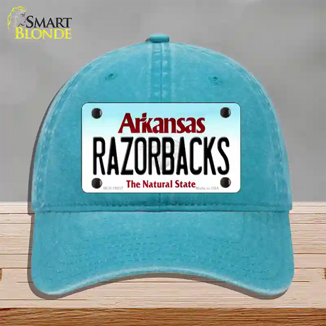 Razorbacks Arkansas Novelty License Plate Hat Unconstructed Cotton / Lake Blue