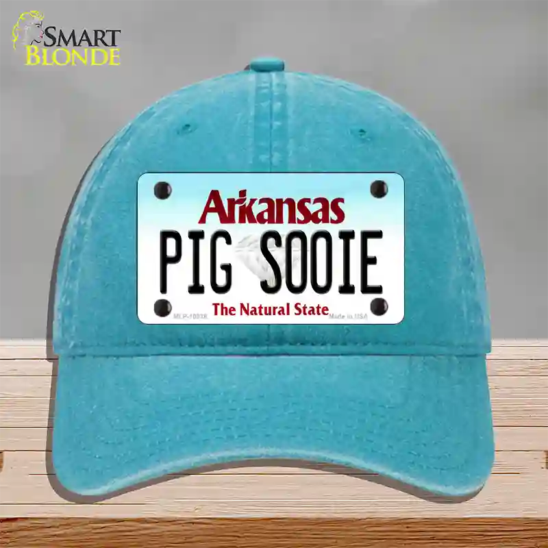 Pig Sooie Arkansas Novelty License Plate Hat Unconstructed Cotton / Lake Blue