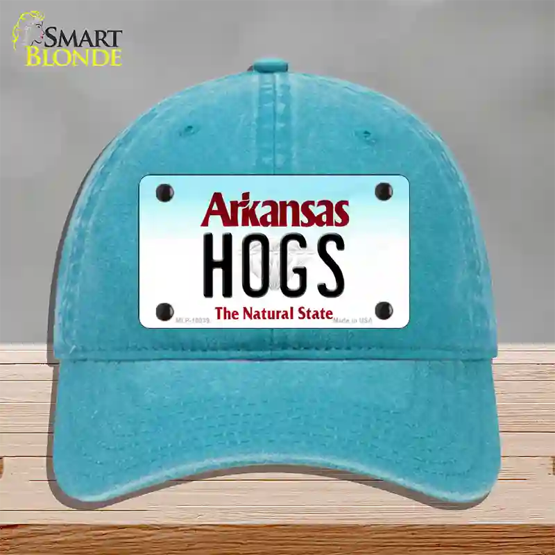 Hogs Arkansas Novelty License Plate Hat Unconstructed Cotton / Lake Blue