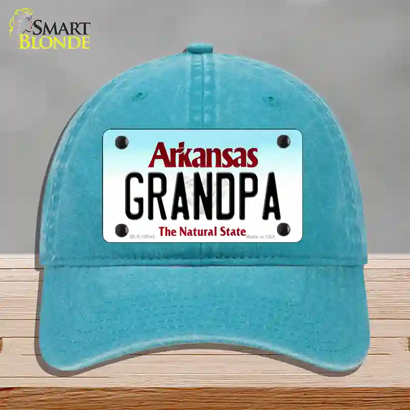 Grandpa Arkansas Novelty License Plate Hat Unconstructed Cotton / Lake Blue