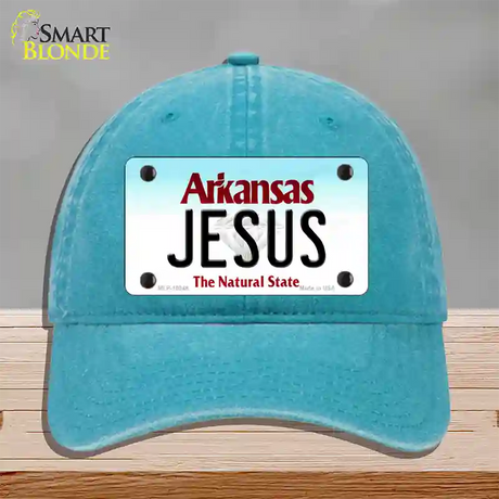 Jesus Arkansas Novelty License Plate Hat Unconstructed Cotton / Lake Blue