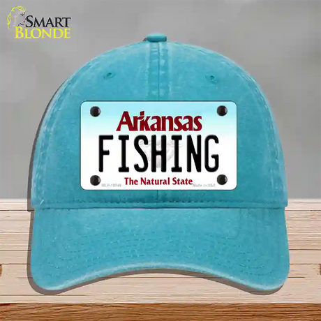 Fishing Arkansas Novelty License Plate Hat Unconstructed Cotton / Lake Blue