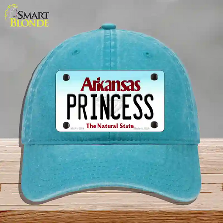 Princess Arkansas Novelty License Plate Hat Unconstructed Cotton / Lake Blue