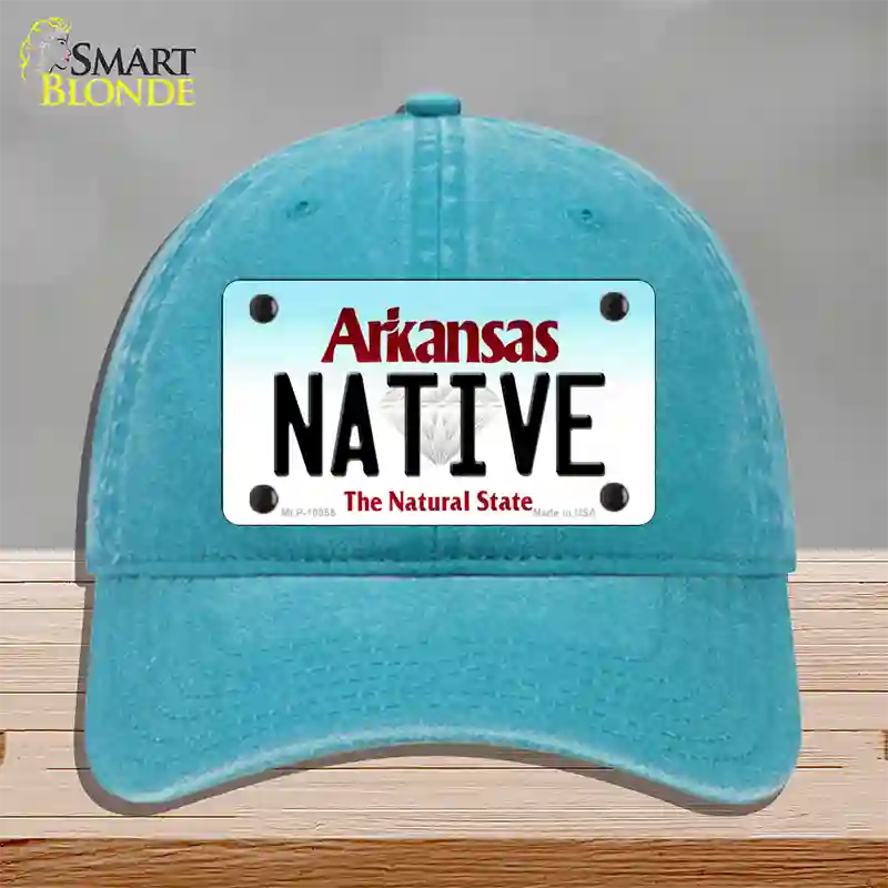 Native Arkansas Novelty License Plate Hat Unconstructed Cotton / Lake Blue