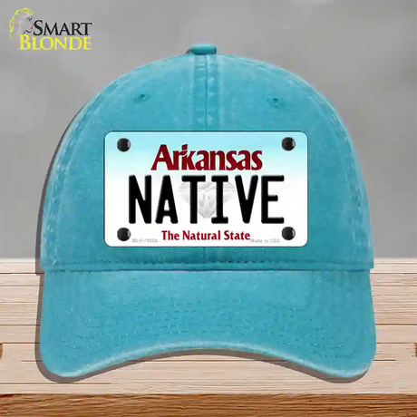 Native Arkansas Novelty License Plate Hat Unconstructed Cotton / Lake Blue