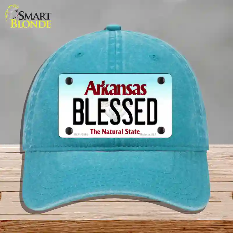 Blessed Arkansas Novelty License Plate Hat Unconstructed Cotton / Lake Blue