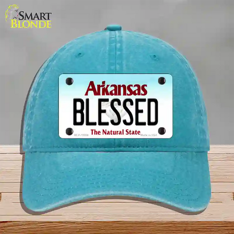 Blessed Arkansas Novelty License Plate Hat Unconstructed Cotton / Lake Blue