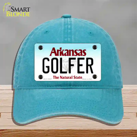 Golfer Arkansas Novelty License Plate Hat Unconstructed Cotton / Lake Blue