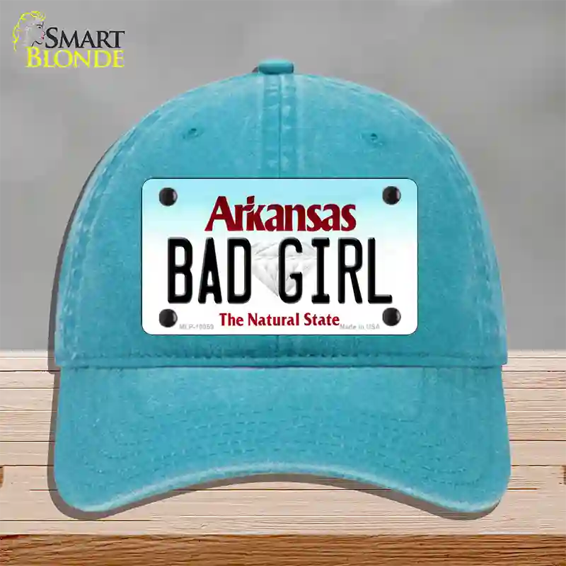 Bad Girl Arkansas Novelty License Plate Hat Unconstructed Cotton / Lake Blue