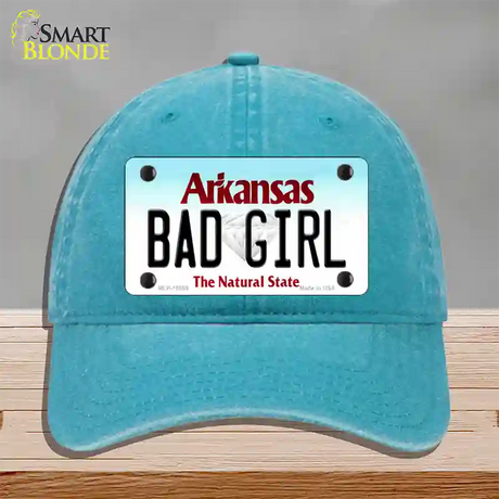 Bad Girl Arkansas Novelty License Plate Hat Unconstructed Cotton / Lake Blue