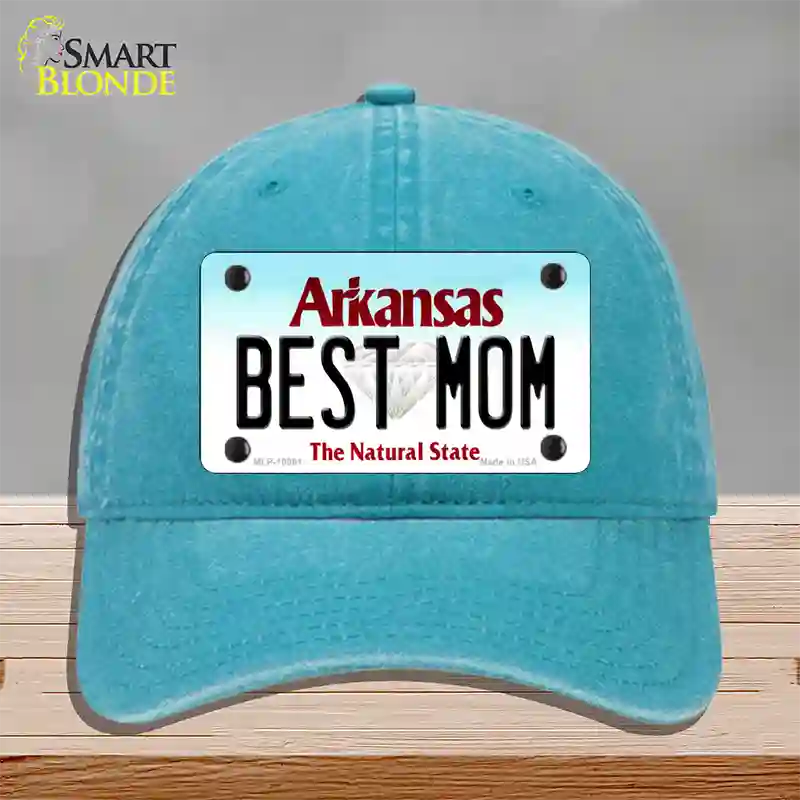 Best Mom Arkansas Novelty License Plate Hat Unconstructed Cotton / Lake Blue