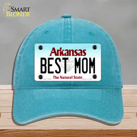 Best Mom Arkansas Novelty License Plate Hat Unconstructed Cotton / Lake Blue