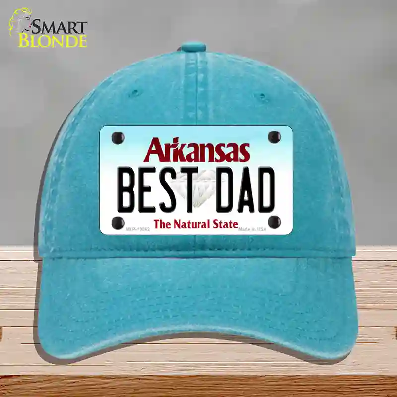 Best Dad Arkansas Novelty License Plate Hat Unconstructed Cotton / Lake Blue