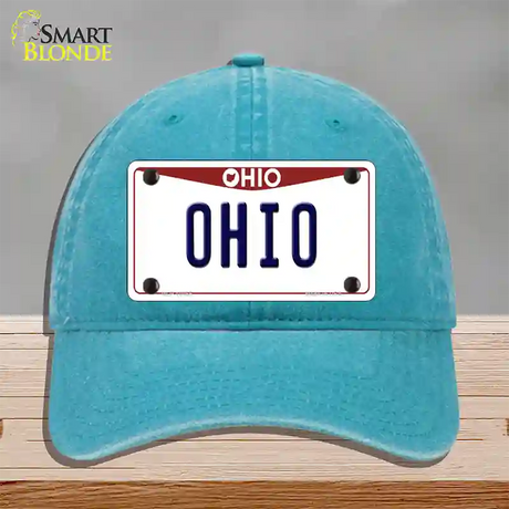 Ohio Maroon Novelty License Plate Hat Unconstructed Cotton / Lake Blue