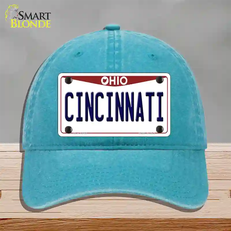 Cincinnati Ohio Novelty License Plate Hat Unconstructed Cotton / Lake Blue