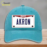 Akron Ohio Novelty License Plate Hat Unconstructed Cotton / Lake Blue