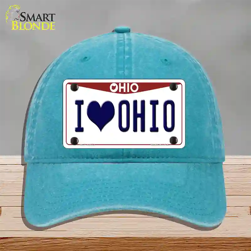 I Love Ohio Novelty License Plate Hat Unconstructed Cotton / Lake Blue