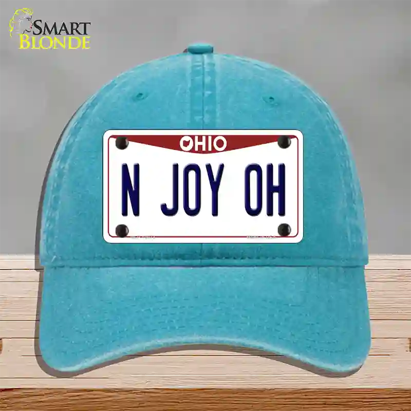 N Joy OH Ohio Novelty License Plate Hat Unconstructed Cotton / Lake Blue