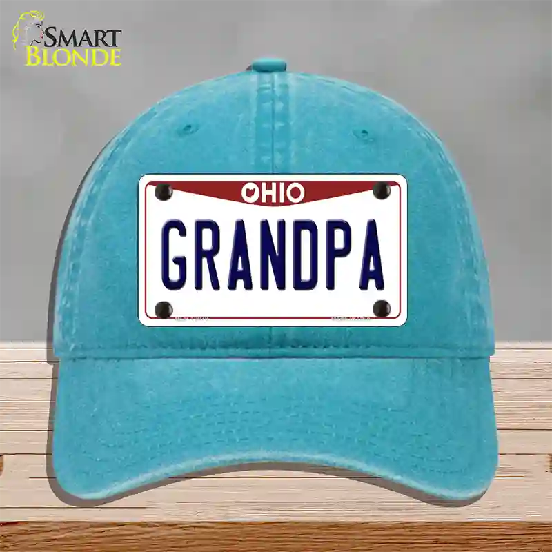 Grandpa Ohio Novelty License Plate Hat Unconstructed Cotton / Lake Blue