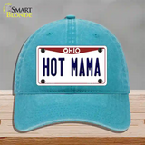 Hot Mama Ohio Novelty License Plate Hat Unconstructed Cotton / Lake Blue