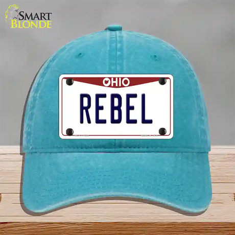 Rebel Ohio Novelty License Plate Hat Unconstructed Cotton / Lake Blue