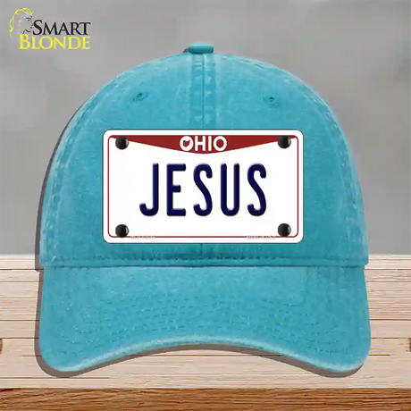 Jesus Ohio Novelty License Plate Hat Unconstructed Cotton / Lake Blue