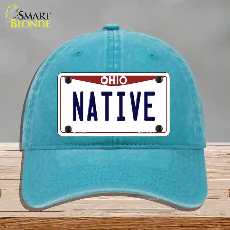 Native Ohio Novelty License Plate Hat Unconstructed Cotton / Lake Blue