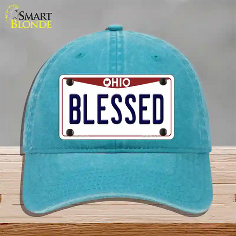 Blessed Ohio Novelty License Plate Hat Unconstructed Cotton / Lake Blue